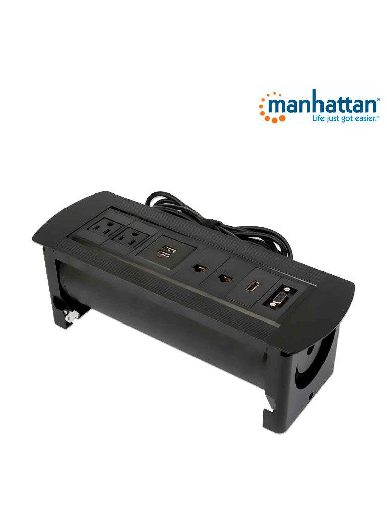 MANHATTAN 164856 - Caja de Conexiones para Mesa/ Enchufe/ USB/ HDMI/ VGA/ Red/