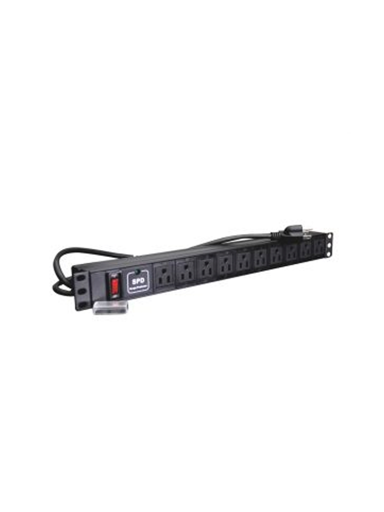 SBETECH SBE-TC010SPV - Barra Horizontal De 10 Contactos Polarizados Con Supresor De Picos, Montaje 19″ 1UR.