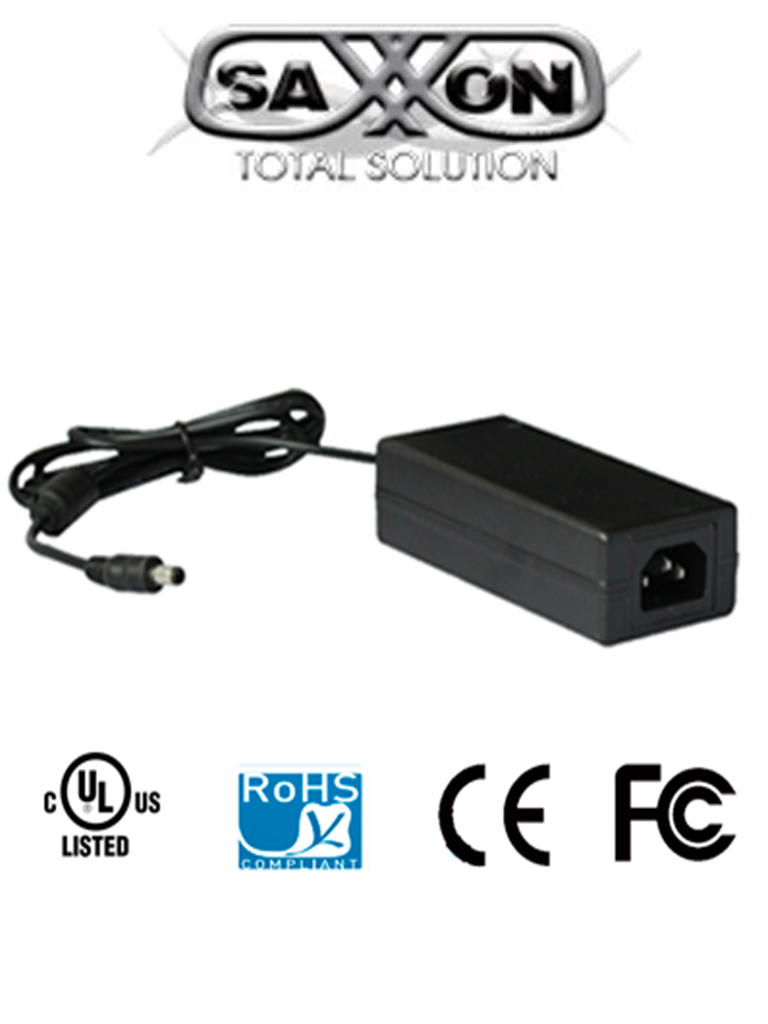 SAXXON PSU1204D- Fuente de poder regulada de 12 VCD/ 4.1 Amperes/ Certificacion UL/ Cable de 1.2 mts