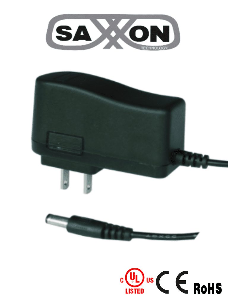 SAXXON PSU12015E - Fuente de Poder Regulada de 12vdc/ 1.5 Ampers/ Conector Macho/ Especial para Camaras de CCTV/ Usos Multiples/