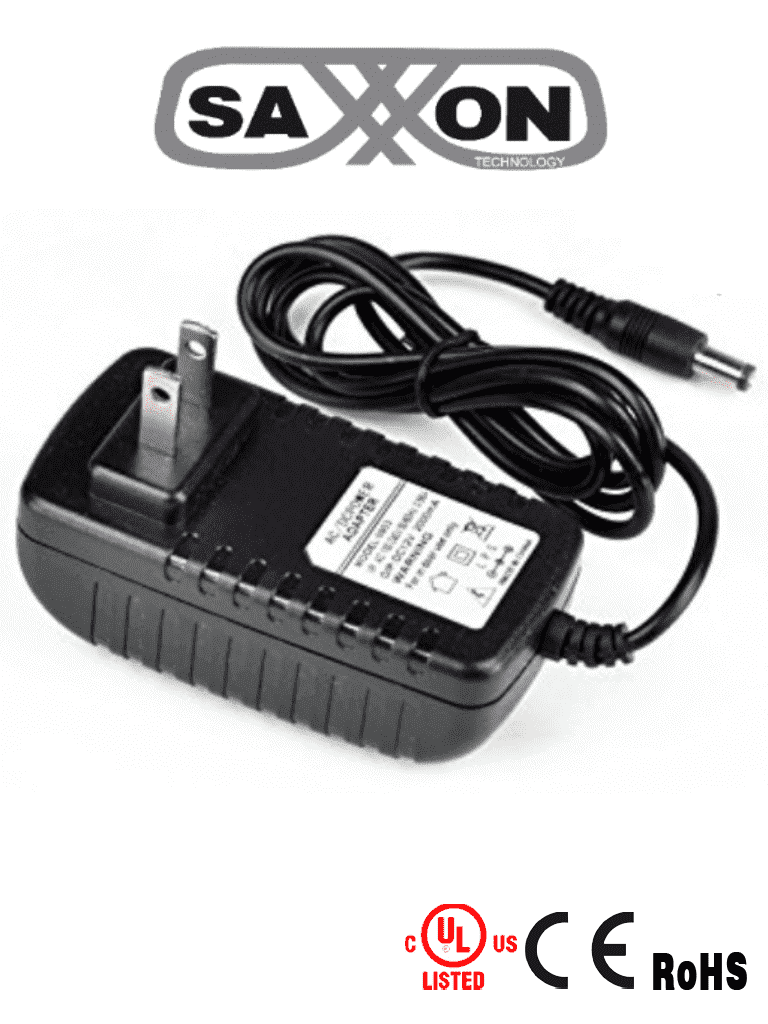 SAXXON PSU1202E - Fuente de Poder Regulada de 12vdc/ 2 Ampers/ Con Cable de 1.2 Metros/ Conector Macho/ Especial para Camaras de CCTV/ Usos Multiples/