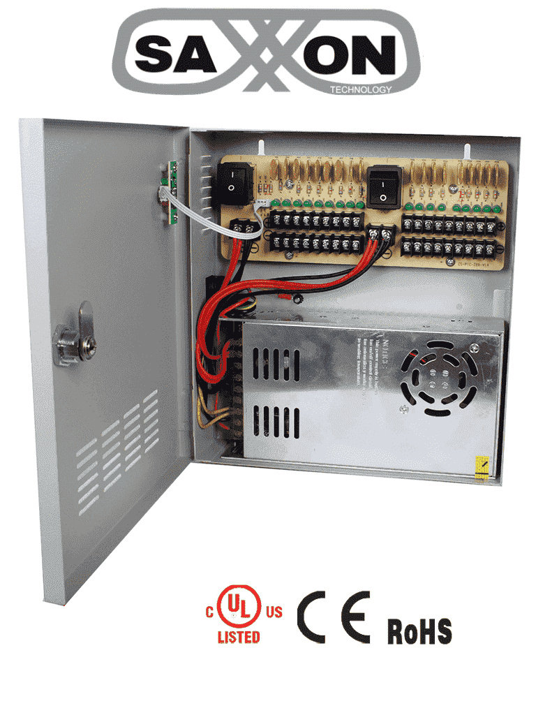 SAXXON PSU1230D18 - Fuente de Poder Profesional de 12 vcd / 30 Ampers/ Para 18 Camaras/ 1.67 Amperes por Canal/ Protección contra Sobrecargas/ Certificación UL/