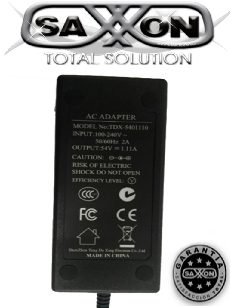 SAXXON TDX54011 - Fuente de Energia de 54 Volts / 1.11 Ampers/ FCC/ CE/ Recomendado para UTP101PV HD5 y UTP101PV HD5SV/