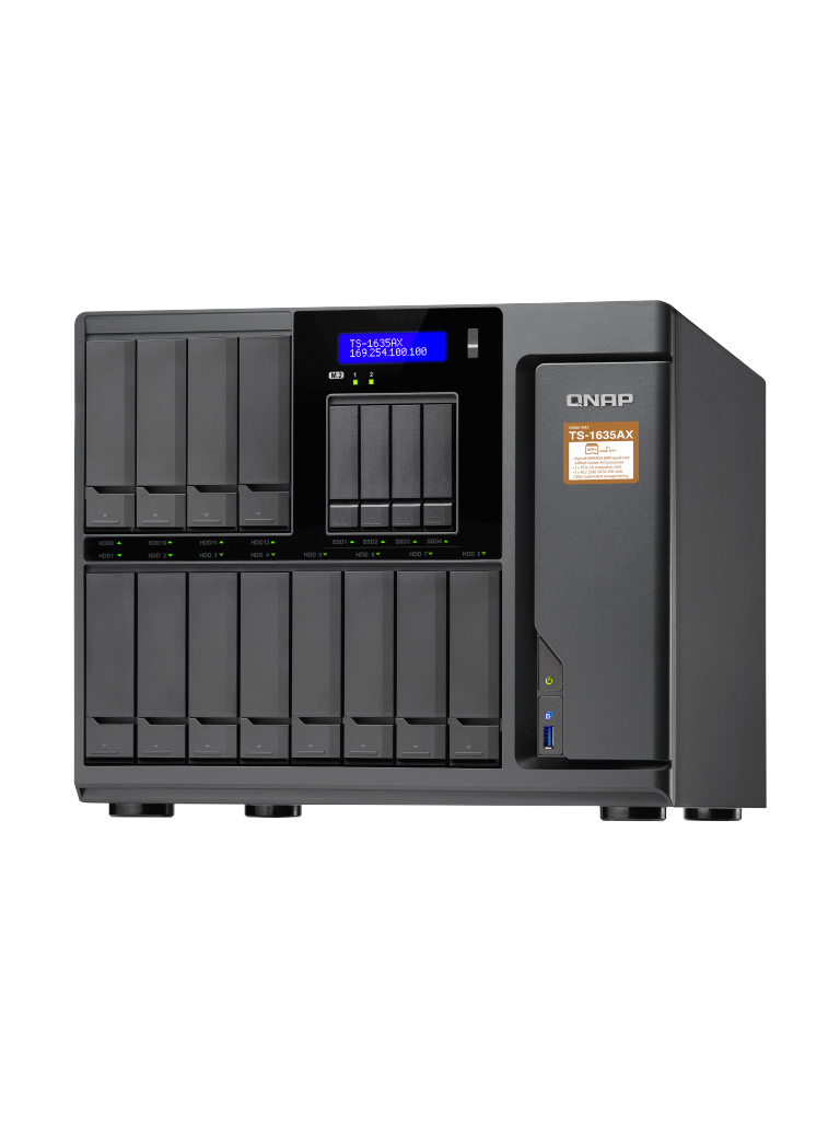 QNAP TS-1635AX-4G - NAS 16 BAHIAS/ 4GB RAM/ 12 BAHIAS DE 3.5"/2.5" HDD/SSD Y 4 DE 2.5" SSD/2x 10GbE SFP+ LAN, 2x GbE LAN, 2x PCIe Gen3