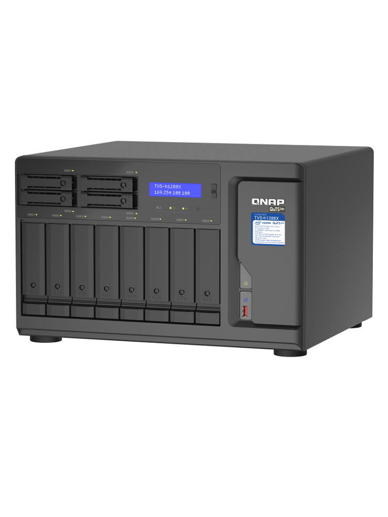 QNAP TVS-h1288X-W1250-16G - NAS 12 BAHIAS/ Intel Xeon W-1250 6 cores 3.3 GHz, 16GB DDR4 ECC RAM, 4 x 2.5GbE, 2 x 10GBASE-T 10GbE, 2 x M.2 22110/2280 NVMe PCIe Gen3