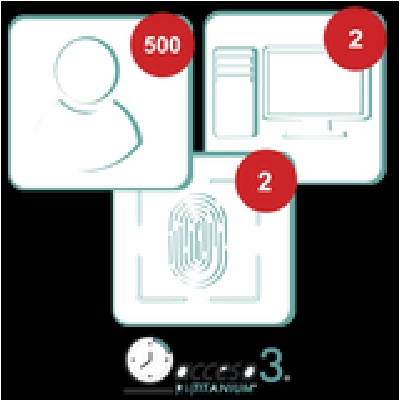 Licencia para software de Tiempo & Asistencia compatible con SISTEMAS DE NOMINA /  500 Empleados / 2 Relojes checadores / 2 PC / Acceso3 - TITANIUM