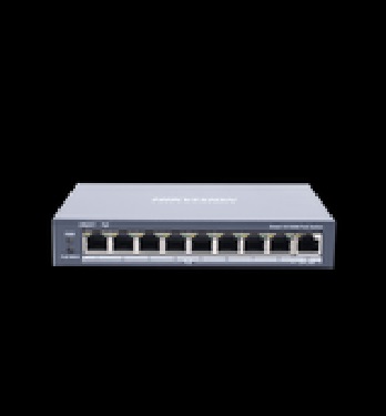 Switch Monitoreable de 8 puertos PoE+ (hasta 250 m), 10/100 Mbps, 1 puerto RJ45 Uplink, 110 Watts, conexión remota desde Hik-ProConnect