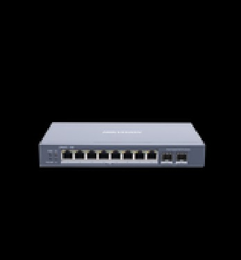 Switch Administrable de 8 puertos PoE+ (hasta 250 m), 10/100/1000 Mbps, 2 puertos SFP, 110 Watts, configuración remota desde Hik-ProConnect