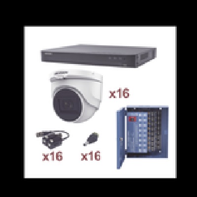 KIT TurboHD 1080p / DVR 16 Canales / 16 Cámaras Turret con Audio (Exterior 2.8 mm) / Transceptores / Conectores / Fuente de Poder Profesional