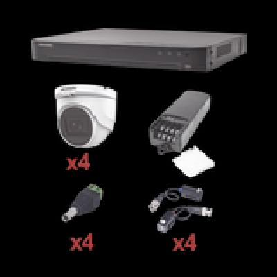 KIT TurboHD 1080p / DVR 4 Canales / 4 Cámaras Turret (Exterior IP67) / Transceptores / Conectores / Fuente de Poder Profesional