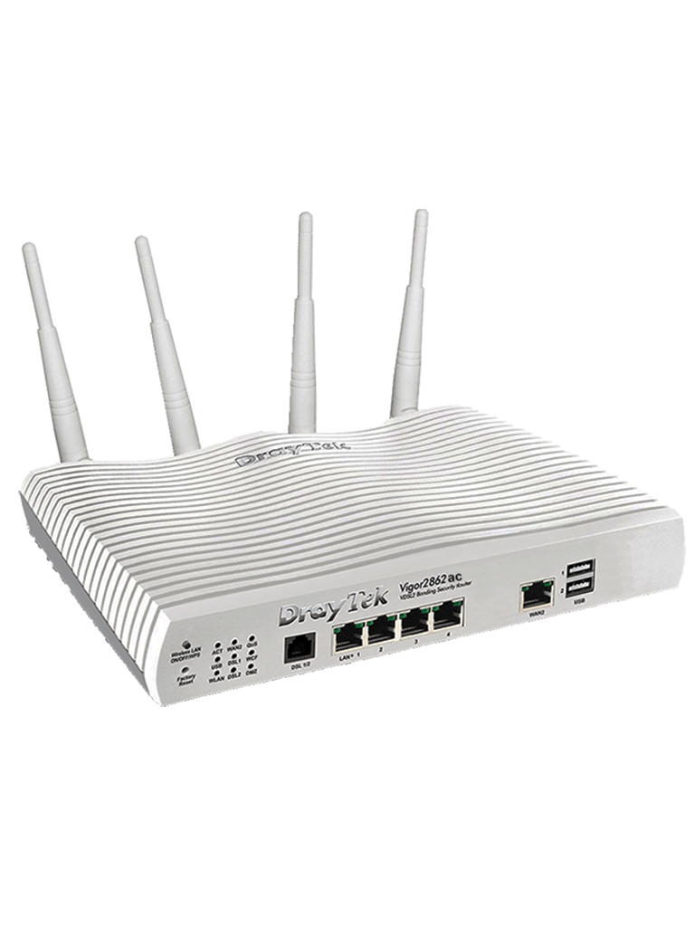 DRAYTEK VIGOR2862AC- Ruteador Inalambrico Multi WAN/ 1 Puerto WAN ADSL/ 1 Puerto WAN GE RJ45/ 4 Puertos LAN GE/ 32 VPN/ WiFi AC 867 Mbps