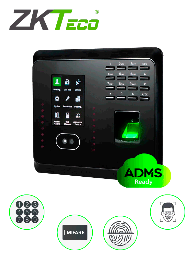 ZK MB360MF - CONTROL DE ACCESO Y ASISTENCIA / 1500 ROSTROS / 2000 HUELLAS / 100000 EVENTOS / TCPIP