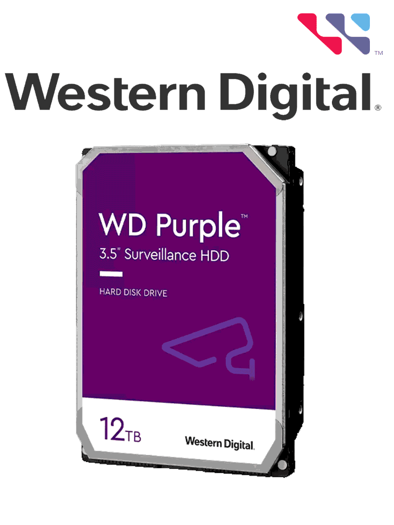 WESTERN DIGITAL WD121PURZ - Disco Duro 12 TB / Serie Purple / 3.5 SATA3/ 6GB / S 256MB 24X7 / DVR Y NVR de 1-16 Bahias y 1-64 Cámaras/ #ESM2022