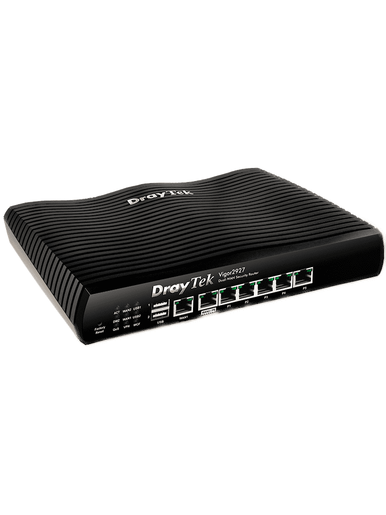 DRAYTEK VIGOR2927- Router Multi-WAN Balanceador de Cargas/ 1 Puerto WAN GE RJ45/ 1 Puerto intercambiable LAN & WAN/ 5 Puertos LAN GE/ 50 Tuneles VPN/ 2 Puertos USB/ Ideal para PyMEs