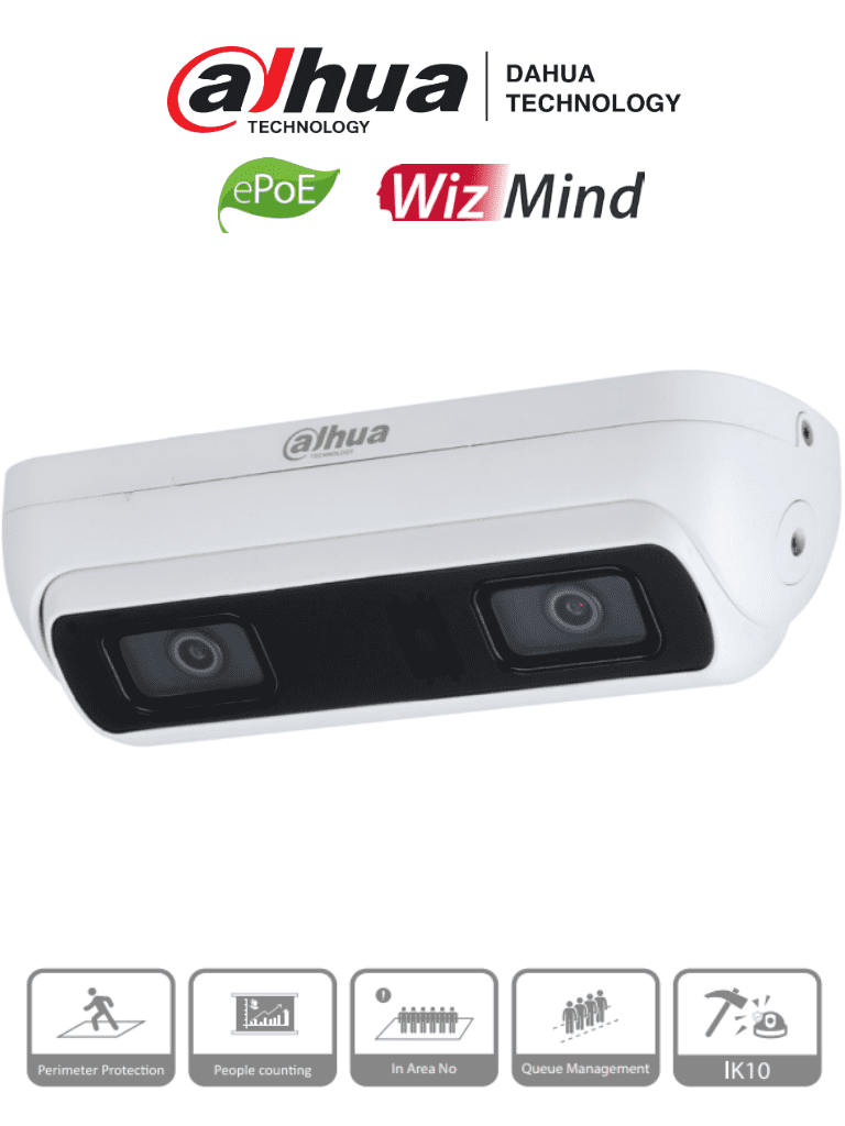 DAHUA DH-IPC-HDW8341X-3D-S2 - Camara IP Dual de 3 Megapixeles/ WizMind/ Para Conteo de Personas/ H.265+/ Microfono Integrado/ 2&2 E&S de Alarma/ Sirena Integrada/ IP67/ IK10/ #SMBÁreasPublicas