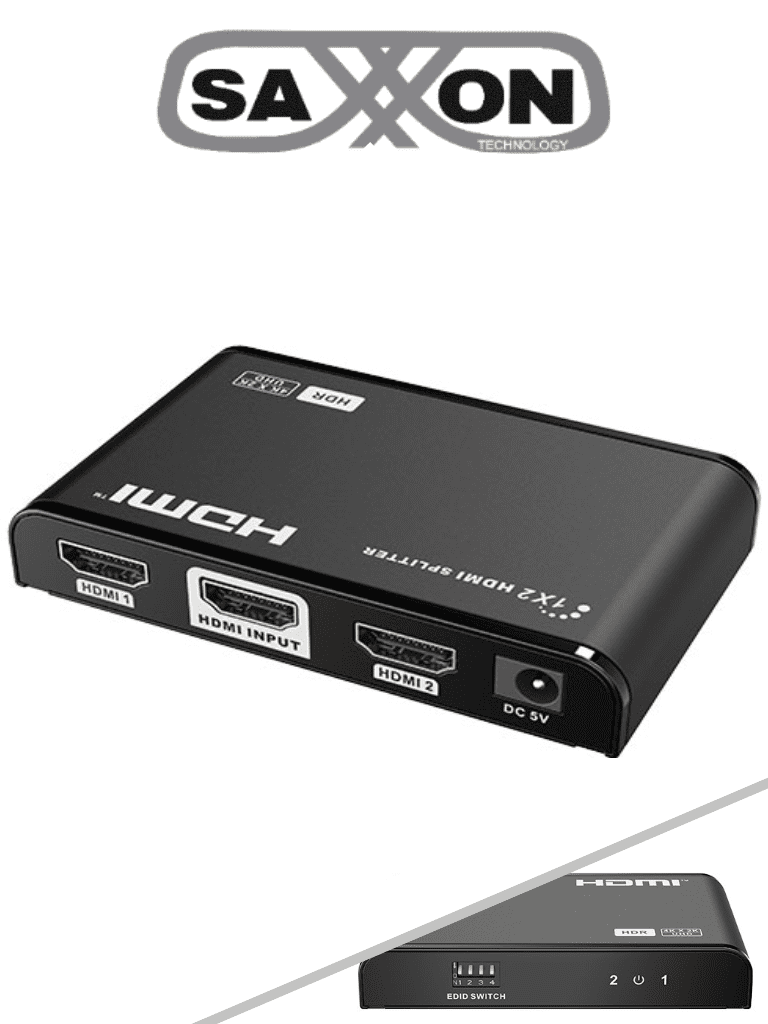 SAXXON LKV312HDR-V2.0 - Splitter / Divisor de Video HDMI 4K de 1 Entrada y 2 salidas/ Soporta Resolución 4Kx2K @30Hz/ 1080P Full HD/ Distancia de 10 Metros en Entrada y Salidas/ Switch EDID para Autoajuste de Resolución/