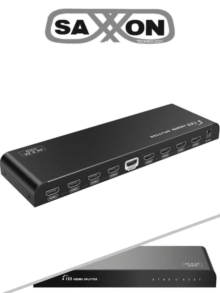 SAXXON LKV318HDR-V2.0 - Divisor de Video HDMI de 1 Entrada y 8 Salidas/ Soporta Resolución Ultra HD 4K&2K @30 Hz/ Distancia de 10 Metros en Entrada y Salida/ Switch EDID/ #INGENIERO