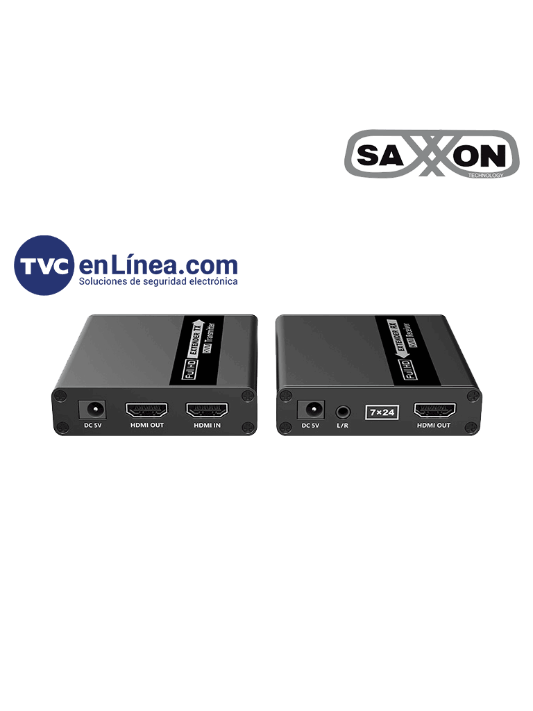 SAXXON LKV223 - Kit extensor de video HDMI/ Resolucion 1080P/ 60 Hz/ Hasta 70 metros con Cat6/ 6A/ 7 Cero latencia/ Loop HDMI/ Soporta HDR/ Infra rojo de 2 vías/ Salida de audio/