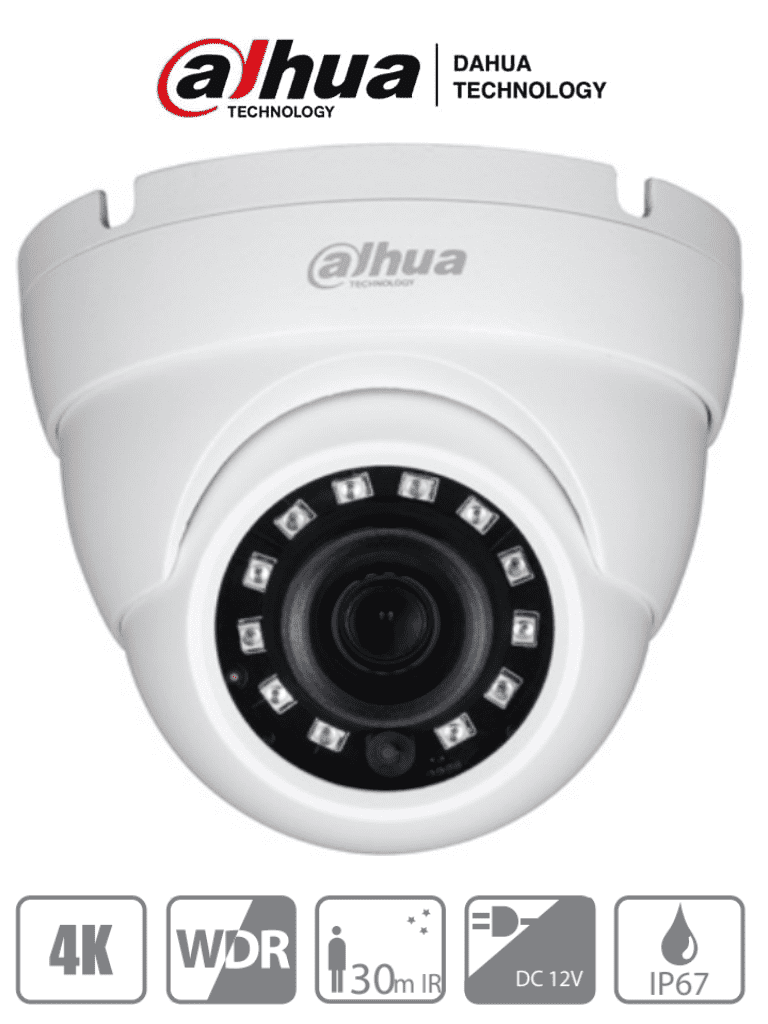 DAHUA HDW1801M - Camara Domo 4K/ 8 Megapixeles/ Lente de 2.8 mm/ 105 Grados de Apertura/ IR de 30 Mts/ Metalica/ WDR Real de 120 dB/ Soporta: HDCVI, TVI, AHD Y CBVS / IP67/ #LoNuevo