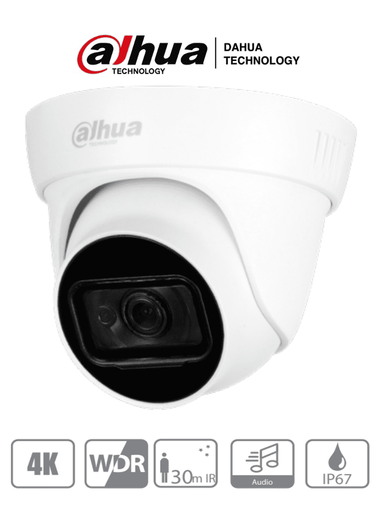 DAHUA DH-HAC-HDW1801TL-A - Camara Domo 4k/ 8 Megapixeles con Micrófono Integrado/ Lente de 2.8mm/ 105 Grados de Apertura/ WDR Real de 120 dB/ IR de 30 Mts/ IP67/ Soporta: CVI/CVBS/AHD/TVI/ #LoNuevo