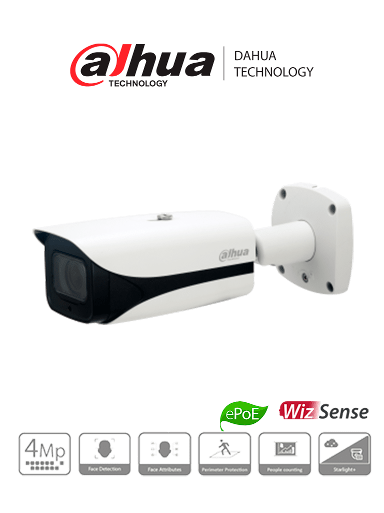 DAHUA IPC-HFW5442E-ZE - Camara IP Bullet de 4 Megapixeles/ Inteligencia Artificial/ H.265+/ WDR 140 dB/ Lente Motorizado de 2.7 a 12mm/ IR 50 Mts/ Deteccion de Rostros/ Protección Perimetral/ Conteo de Personas/ IP67/ IK10/ ePoE/ #LoNuevo #SMBÁreasComunes