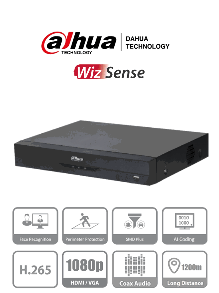 DAHUA XVR5108HE-I3 - DVR de 8 Canales 5 Megapixeles Lite/ WizSense/ H.265+/ 8 Canales +4 IP/ Hasta 12 Ch IP/ 1 Canal de Reconocimiento Facial/ SMD Plus/ Protección Perimetral/ 1 Puerto SATA/ 8&3 E&S de Alarmas/ 8 Entradas de Audio/ IoT&POS/ #LoNuevo