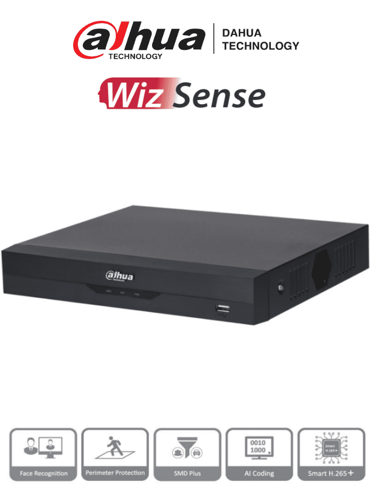 DAHUA DH-XVR5108HS-4KL-I3 - DVR 8 Canales 4k/ WizSense/ H.265+/ 8 Canales +8 IP/ Hasta 16 Canales IP/ 2 Canales de Reconocimiento Facial/ SMD Plus/ Codificación con IA/ 1 Sata de Hasta 16 TB/ Soporta CVI/AHD/TVI/ CVBS e IP/ IoT&POS/ #LoNuevo