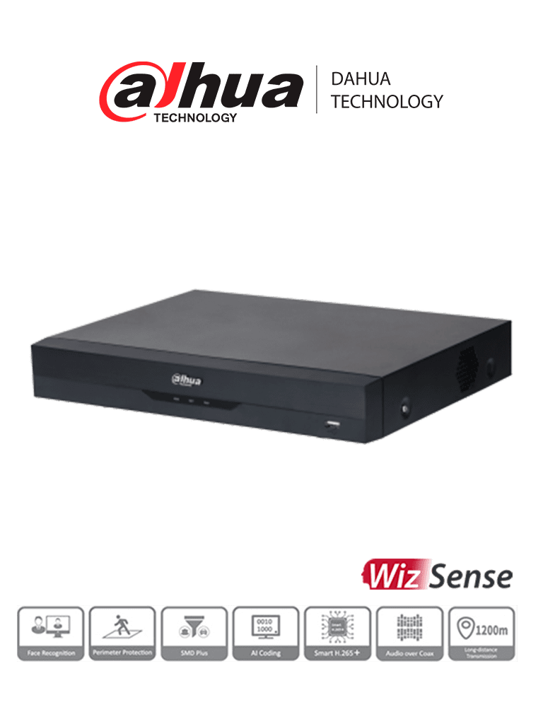 DAHUA XVR5108HE-4KL-I3 - DVR 8 Canales 4k/ WizSense/ H.265+/ 8 Canales HDCVI +8 IP/ Hasta 16 IP/ 2 Canales de Reconocimiento Facial/ SMD Plus/ Protección Perimetral/ 1 Sata de Hasta 16 TB/ IoT&POS/ 8&3 E&S de Alarma/ #LoNuevo