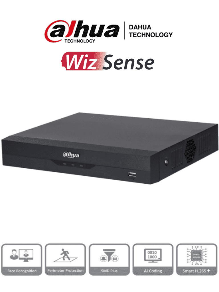 DAHUA DH-XVR5116HS-I3 - DVR 16 Canales 5 Megapixeles Lite/ WizSense/ H.265+/ 16 Ch HDCVI +8 IP/ Hasta 24 Canales IP/ 2 Canales de Reconocimiento Facial/ SMD Plus/ Protección Perimetral/ 1 Sata/ Soporta CVI/AHD/TVI/ CVBS e IP/ IoT&POS/ #LoNuevo