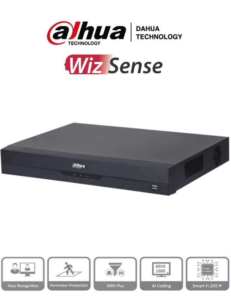 DAHUA XVR5216A-I3 - DVR 16 Canales 5 Megapixeles Lite/ WizSense/ IA/ H.265+/ 2 Bahías de Disco Duro/ 16&3 E&S de Alarma/ 4 Entradas de Audio/ 16 Canales HDCVI+8 IP/ Hasta 24 Canales IP/ 2 Ch de Reconocimiento Facial/ SMD Plus/ IoT&POS/#LoNuevo