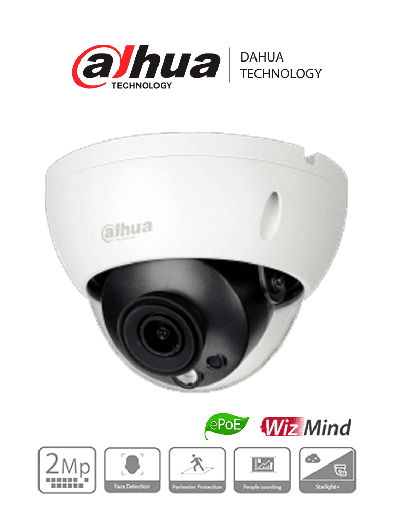 DAHUA IPC-HDBW5241RN-ASE - Cámara IP Domo 2 Megapixeles/ con IA/ Lente de 2.8mm/ H.265/ Detección de Rostros/ IR 50 Metros/ E&S De Alarma y Audio/ Ranura para MicroSD/ IP67/ IK10/ #LoNuevo #SMBÁreasComunes