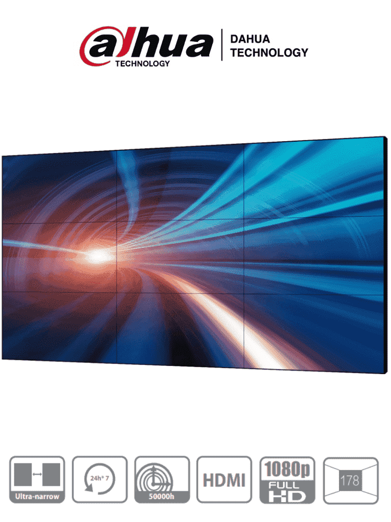 DAHUA DHI-LS550UCM-EF - Pantalla Full HD para Videowall de 55 Pulgadas/ Panel LCD ADS Industrial/ Marco Ultradelgado de 3.5 mm/ Soporta Daisy Chain (Conexión HDMI en Cadena)/ Interfaces HDMI, DVI, BGA, BNC y USB/ Brillo 500 cd/m2/ #LoNuevo