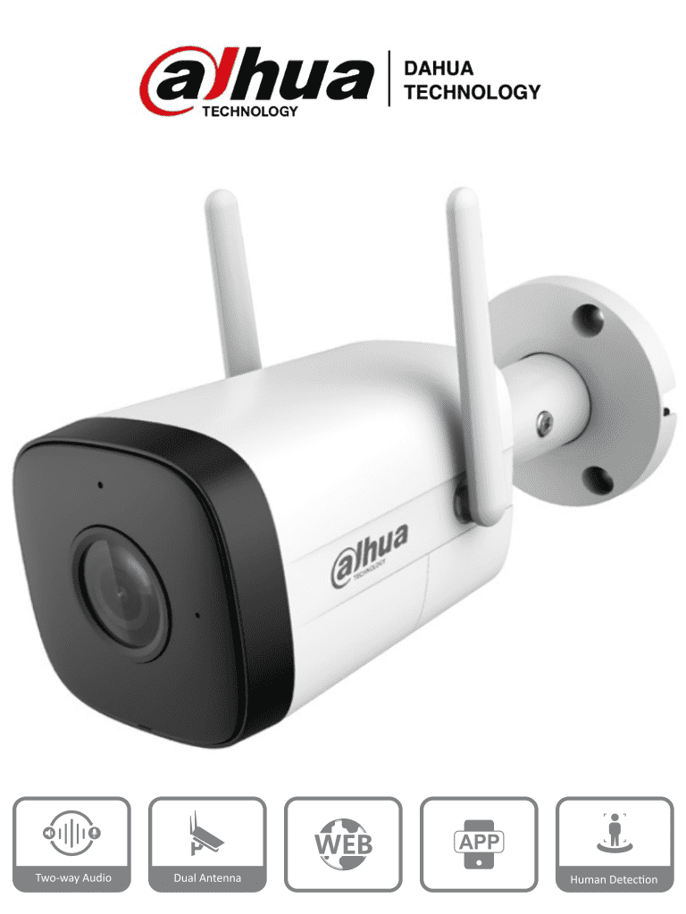 DAHUA IPC-HFW1230DT-STW - Camara IP Bullet Wifi de 2 Megapixeles/ Lente de 2.8 mm/ 100 Grados de Apertura/ IR de 30 Metros/ H.265/ Microfono y Altavoz Integrados/ Ranura MicroSD/ IP67/ Detección de Humanos/ #LoNuevo