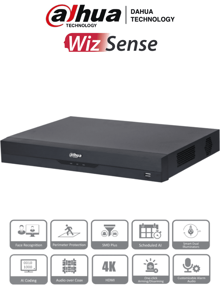 DAHUA XVR5232AN-I3 - DVR de 32 Canales de 5 Megapixeles Lite/ WizSense/ H.265+/ 2 Bahías de Discos Duros/ Hasta 32 Canales IP/ 2 Ch de Reconocimiento Facial/ SMD Plus/ Codificación IA/ Onvif/ Funciones IoT&POS/ Audio Bidireccional/ #LoNuevo