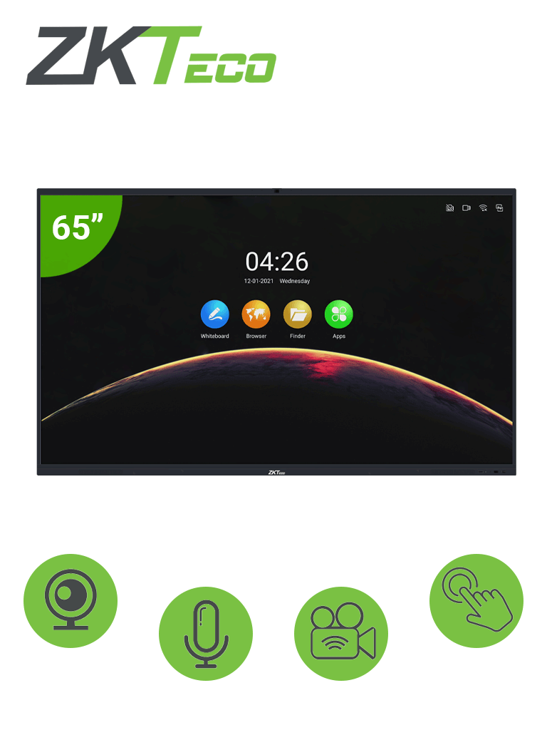 ZKTECO IWB65B - Pantalla Digital Interactiva / 65 pulgadas / 4K UHD / Bisel Delgado / Cámara Integrada 13 megapíxeles / Matriz de 6 Micrófonos