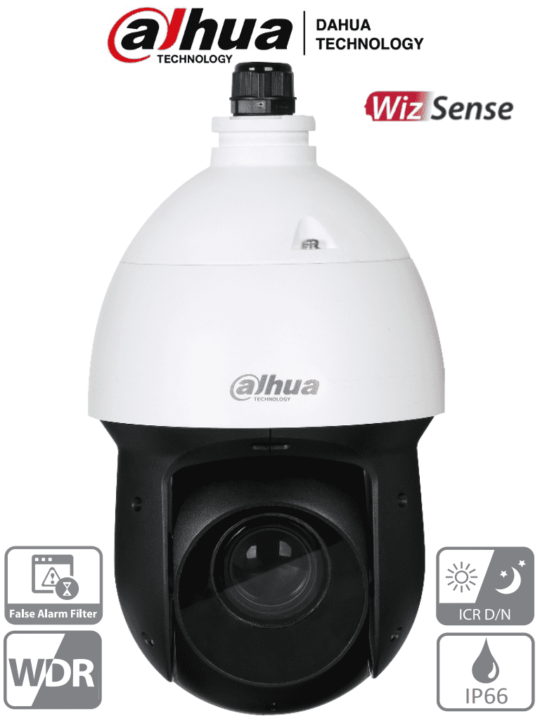 DAHUA SD49425XB-HNR - Camara IP PTZ de 4 Megapixeles/ WizSense/ 25x de Zoom Optico/ H.265/ Starlight/ IR de 100 Metros/ Protección Perimetral/ SMD Plus/ WDR Real/ Detección de Rostros/ IP66/ E&S de Alarmas/ #LoNuevo