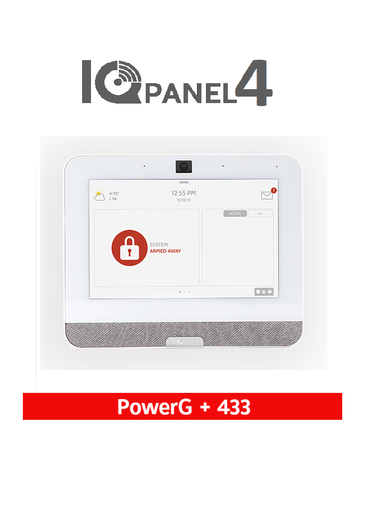 QOLSYS IQP4005 - Sistema de Alarma IQPanel4 Autocontenido , con Pantalla Tactil de 7", Power G 915 Mhz + DSC Serie Power 433 Mhz. Con 4 Bocinas integradas (4W).