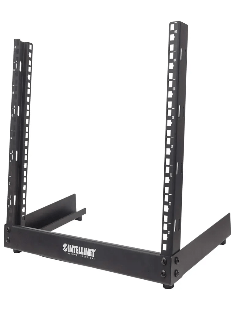 INTELLINET 714747 Rack Abierto de 19" para Escritorio 12U, Empaque Flat-Pack, Negro