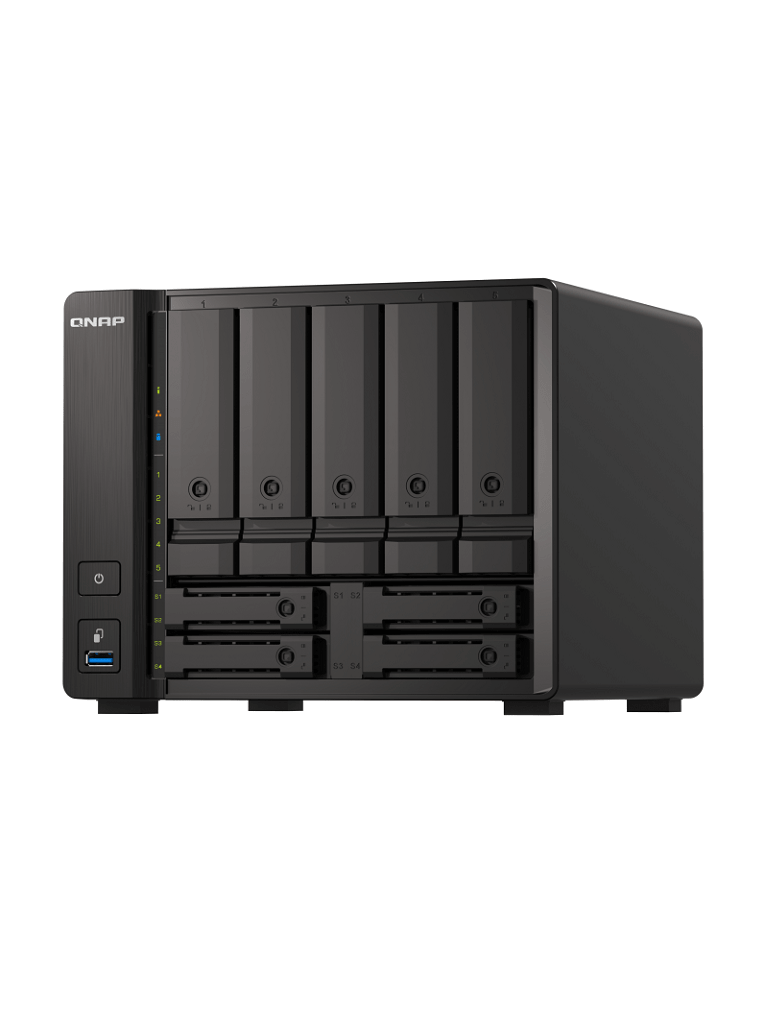 QNAP TS-h973AX-8G - NAS 9 BAHIAS/ AMD Ryzen V1500B 4C 8T 2.2GHz, 8GB DDR4 SODIMM, 5 x 2.5"/3.5" SATA 6Gbps + 2 x 2.5" U.2 NVMe PCIe Gen3 x4 / 2.5" SATA 6Gbps + 2 x 2.5" SATA 6Gbps