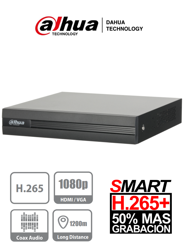 DAHUA COOPER XVR1B04 - DVR 4 Canales Pentahibrido 1080p Lite/ 720p/ H265+/ 1 Ch IP Adicionales 4+1/ 1 Puerto SATA Hasta 6TB/ P2P/ Smart Audio HDCVI/ #DVRDahua