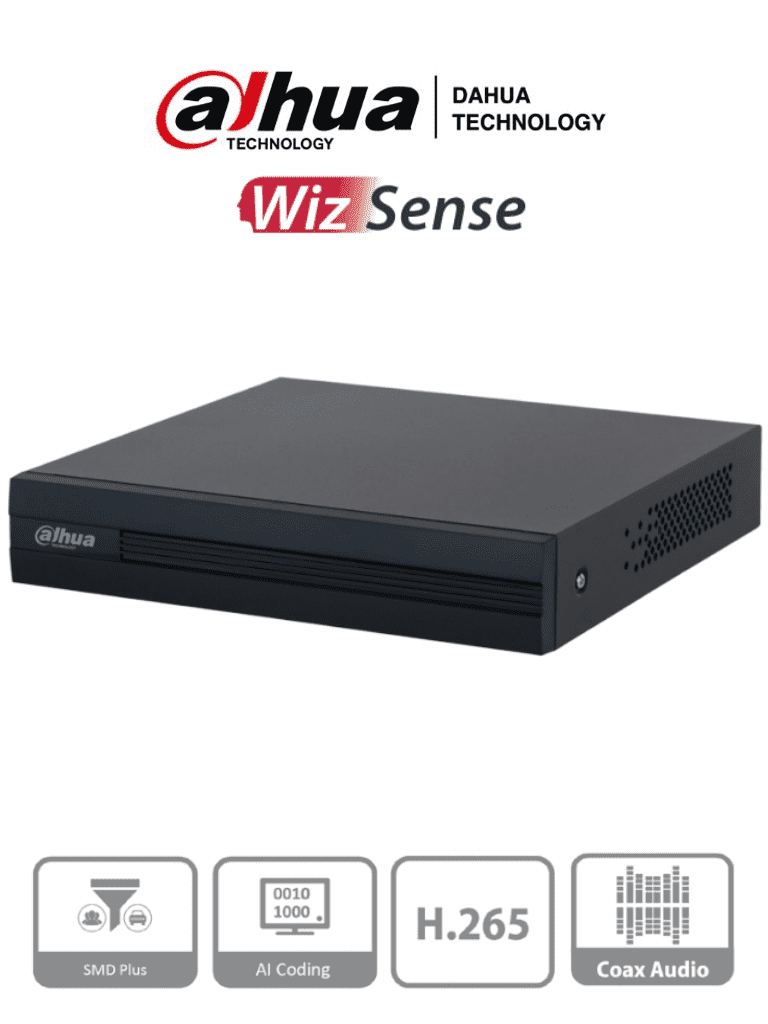 DAHUA XVR1B04-I - DVR de 4 Canales 1080p Lite/ WizSense/ Cooper-I/ H.265+/ 4 Canales+1 IP o Hasta 5 Canales IP/ 4 Canales con SMD Plus/ Busqueda Inteligente (Humanos y Vehiculos) Codificación Inteligente/ 1 Puerto Sata/