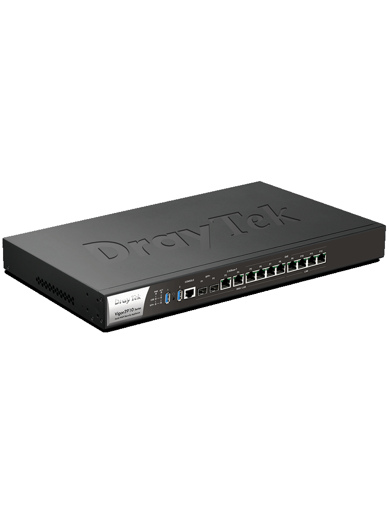 DRAYTEK VIGOR3910- Ruteador Multi-WAN Balanceador de Cargas/ Ideal para PyMEs/ 8 Puertos configurables LAN & WAN/ 4 Puertos LAN RJ-45 GE/ Hasta 500 Túneles VPN/ Filtrado de contenido WEB