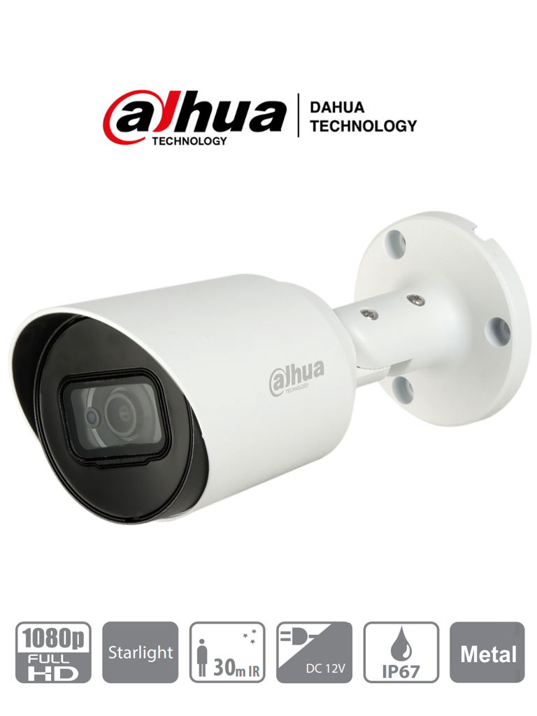 DAHUA HFW1230T-28 - Camara Bullet HDCVI 1080p/ STARLIGHT 0.005 Lux/ 106 Grados de Apertura/ Lente 2.8mm/ IR 30 Mts/ IP67/ Metalica/ TVI AHD y CVBS/