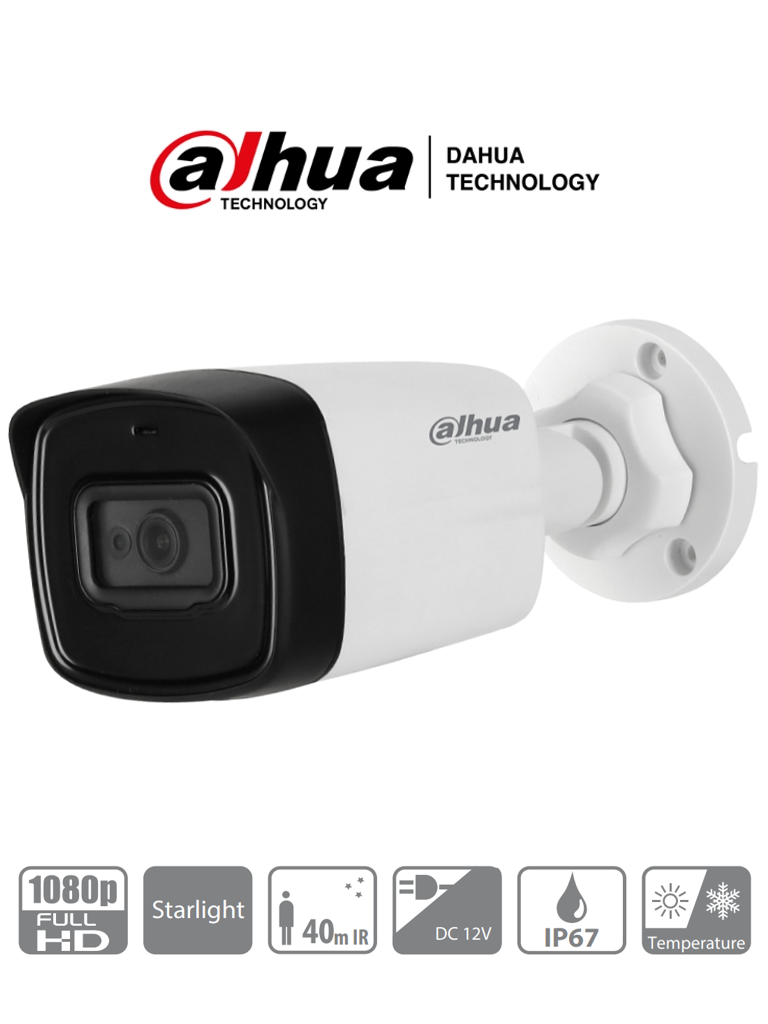 DAHUA HAC-HFW1230TL-28 - Camara Bullet HDCVI 1080p / Lente de 2.8mm/ 106 Grados de Apertura/ IR 40 Mts/ IP67/ STARLIGHT 0.005 Lux/ BLC / HLC / DWDR/ TVI AHD y CBVS/