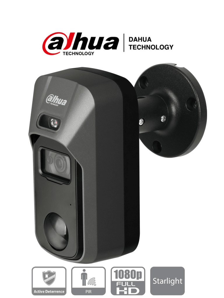 DAHUA ME2241C - Camara de Disuasion Activa de 2 Megapixeles/ Lente de 2.8mm/ 110 Grados de Apertura/ Sensor PIR Integrado/ Disuasion con Sirena y Luz Blanca/ Microfono Integrado + 1 Ch Adicional/ 1 Salida de Alarma