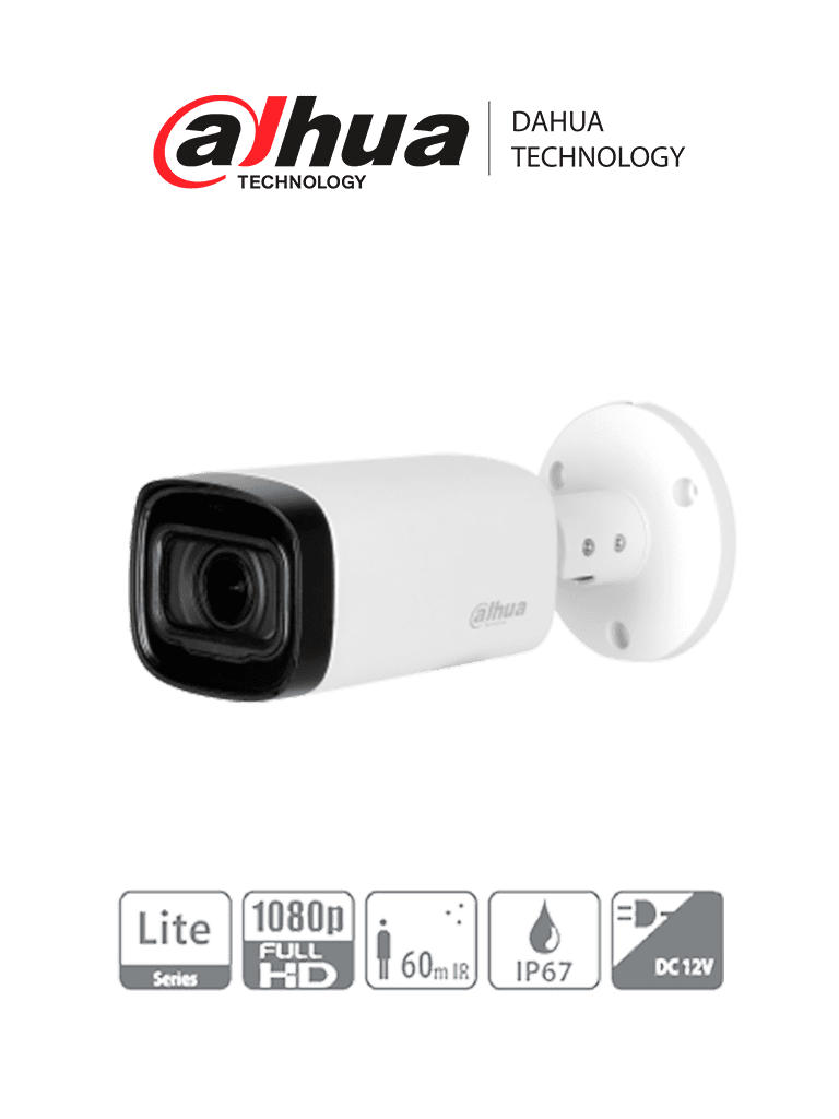 DAHUA HAC-HFW1200R-Z-IRE6 - Camara Bullet de 2 Megapixeles/ 1080p/ Lente Motorizado de 2.7 a 12 mm/ IR de 60 Metros/ Metalica/ IP67/ Soporta CVI/CVBS/AHD/TVI/