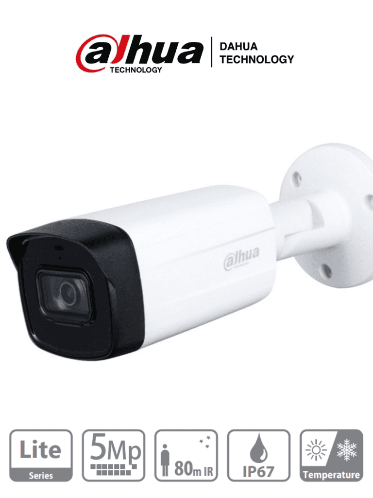 DAHUA HAC-HFW1500TH-I8 - Camara Bullet de 5 Megapixeles/ Lente de 3.6 mm/ 92 Grados de Apertura/ IR de 80 Mts/ IP67/ Soporta: CVI/CVBS/AHD/TVI/