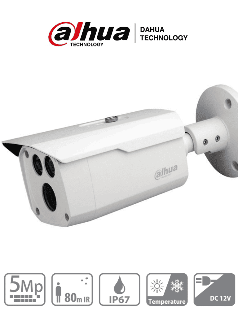 DAHUA HAC-HFW1500D - Camara Bullet de 5 Megapixeles/ Metalica/ Lente de 3.6 mm/ 92 Grados de Apertura/ IR de 80 Mts/ IP67/ Soporta: CVI/CVBS/AHD/TVI/