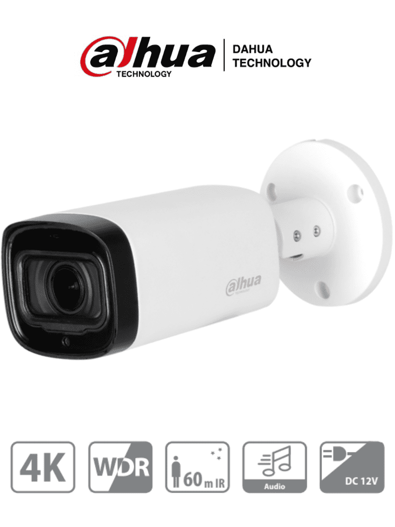 DAHUA HAC-HFW1801R-Z-IRE6 - Camara Bullet 4k/ 8 Megapixeles/ Lente Motorizado de 2.7-13.5 mm/ IR de 60 Mts/ Metalica/ IP67/ WDR Real de 120 dB/ IP67/ Soporta:CVI/TVI/AHD/CVBS/