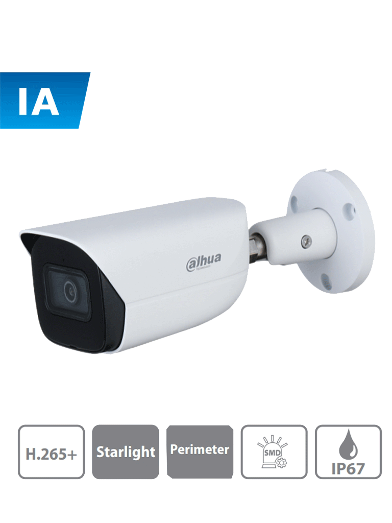 DAHUA IPC-HFW3441E-AS - Camara IP Bullet con Inteligencia Artificial/ 4 Megapixeles/ Lente de 2.8mm/ Microfono Integrado/ WDR/ E&S de Alarma/ E&S Audio/ IR 50 Mts/ SMD/ IP67 #ProtecciónPerimetral